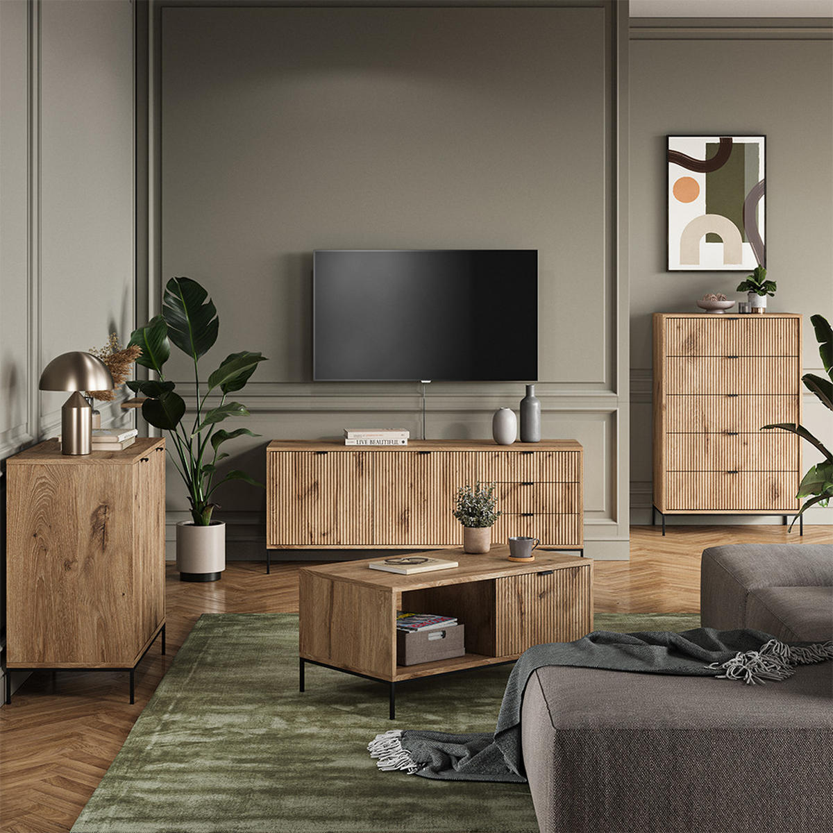 GARDEROBE Eliza Viking Oak 100 x 45 cm Set, 3 Teile - Eichefarben, Holzwerkstoff (100/45/40cm) - Vicco