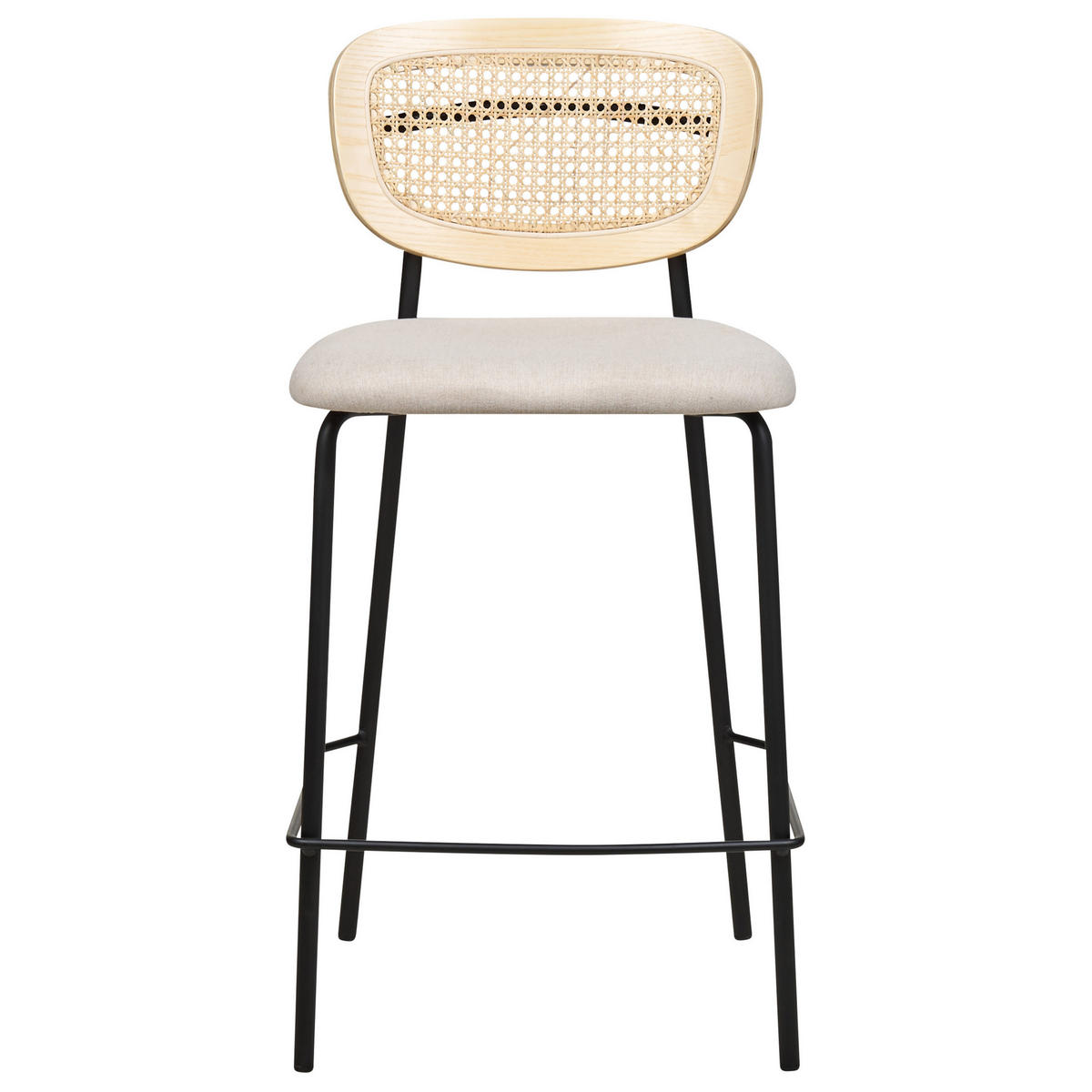 BARSTUHL 2er-Set Rattan/Metall hellbeige Mayetta - Beige/Schwarz, Textil (45/90/43cm) - Beliani