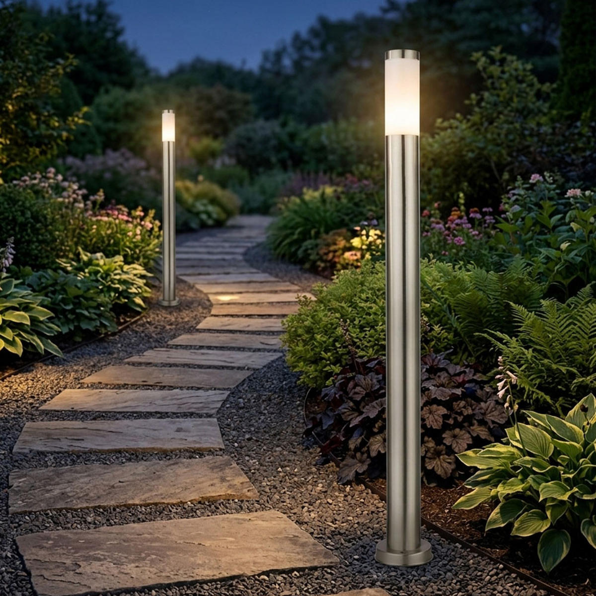 WEGELEUCHTE Edelstahl Silber 2er Set - Silberfarben, Kunststoff (12.7/12.7/110cm) - Globo Lighting