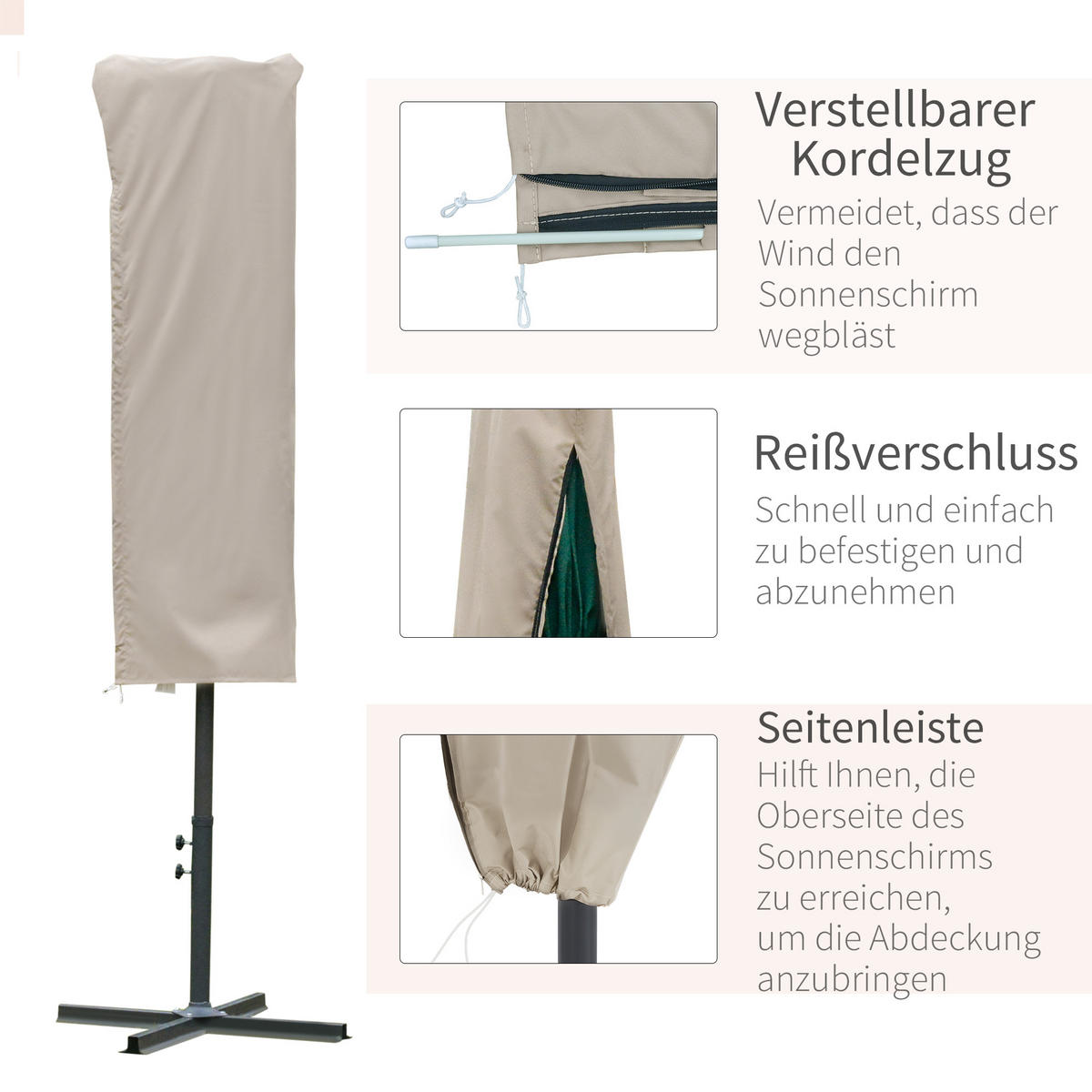 SONNENSCHIRMHÜLLE, Polyester-Gewebe mit PU-Beschichtung, Khaki - Braun, Kunststoff (63/164/63cm) - Outsunny