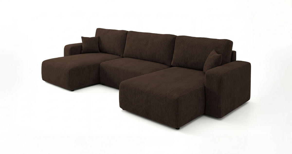 SEDACÍ souprava BERLIN tvar U hnědá manšestr Poso 6 - funkce spaní, úložný prostor - hnědá, textil (385/86/185cm) - Cornero