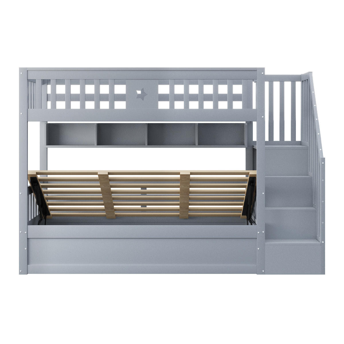 ETAGENBETTEN 90 x 200 cm, Holz,hydraulische Basis, Grau - Grau, Holz (90/200cm) - KOMHTOM