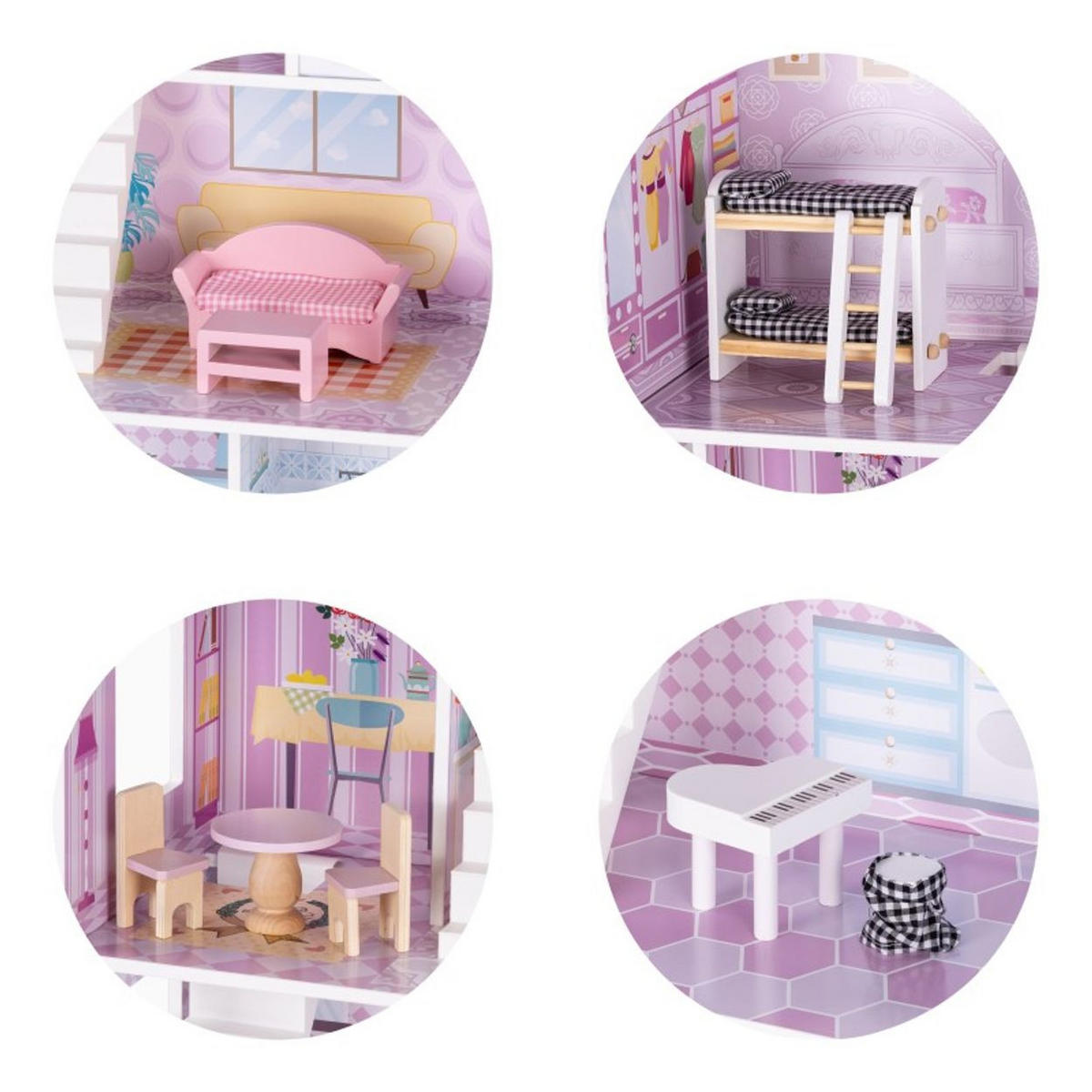 PUPPENHAUS DIWH02407 rosa 61 x 30 cm, MDF, 12-teiliges Möbel-Set, 3 Etagen, ab 3 Jahren - Rosa, Holz (30/61/79cm) - Chipolino