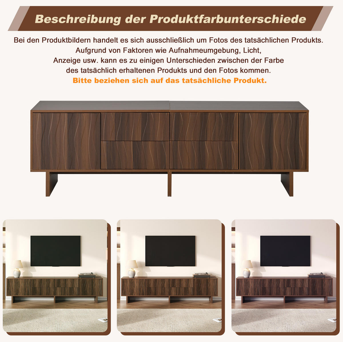 TV stolík 180/40/56 cm tmavý orech z drevotriesky s vlnitým dizajnom, 4 zásuvkami a 2 dvierkami - hnedá, kompozitné drevo (180/56/40cm) - OKWISH
