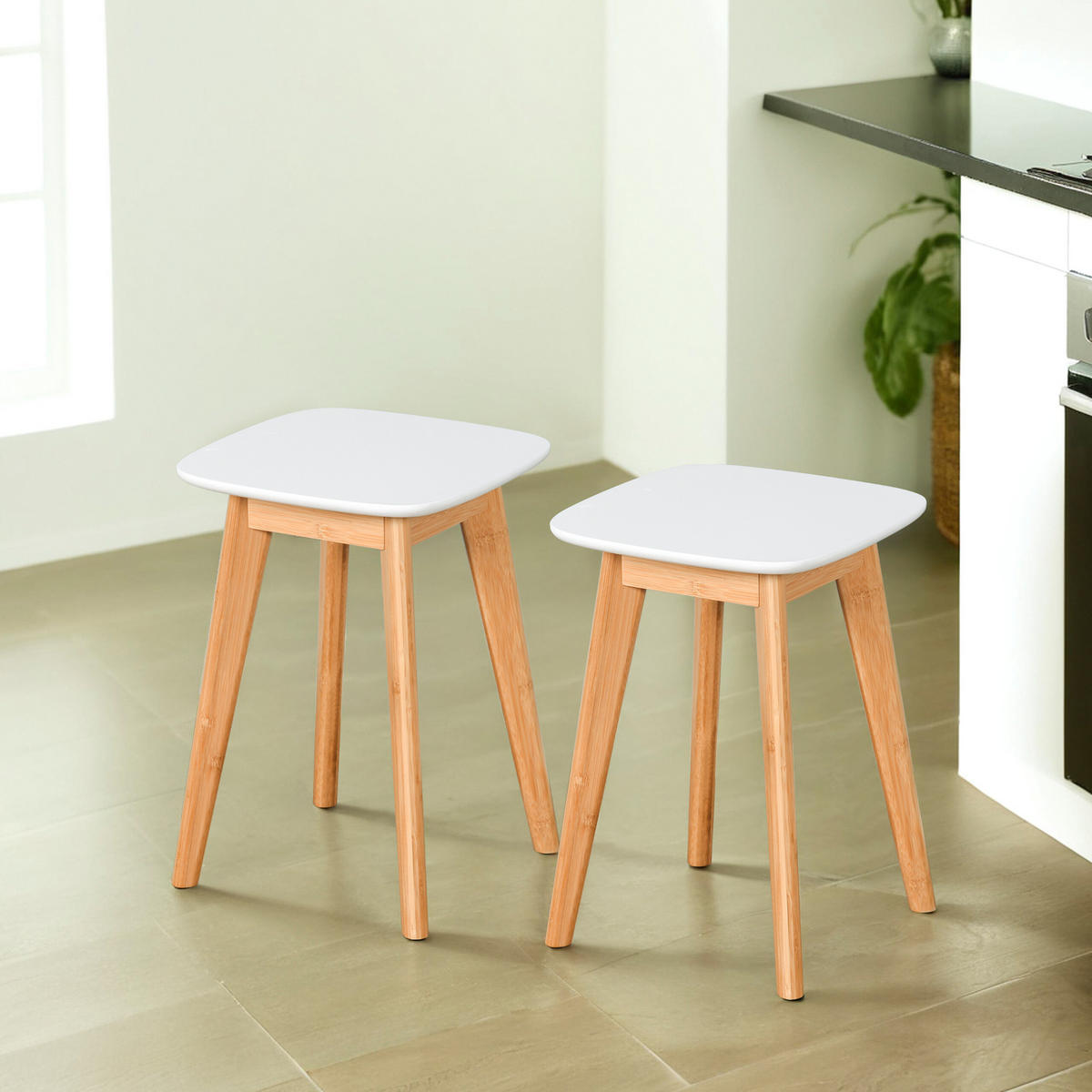 2XESSZIMMERHOCKER - Multicolor, Holz/Holzwerkstoff (33/45.5/33cm) - Relaxdays