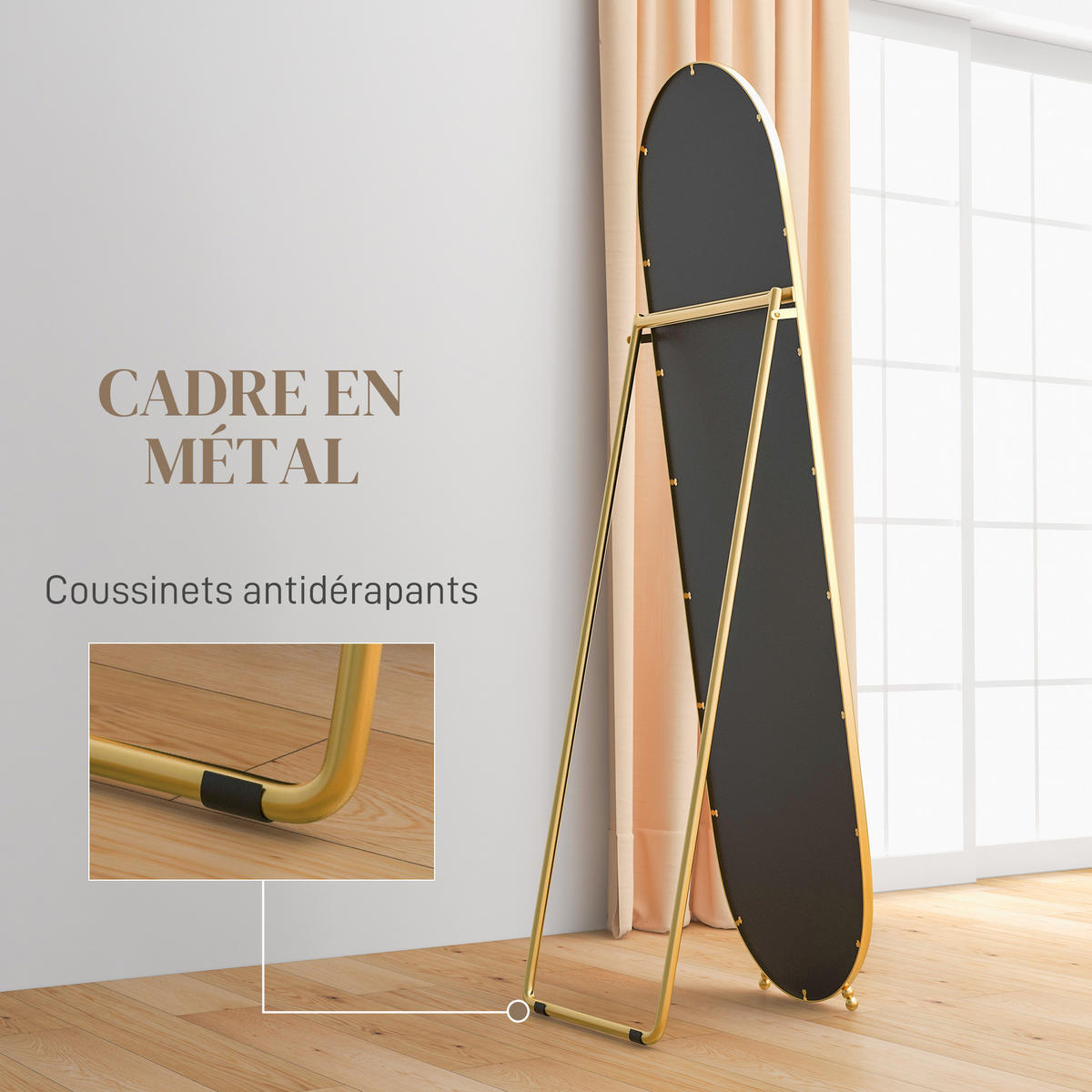 STANDSPIEGEL DE-17917 ovale Form mit goldenem Metallrahmen Gold - Goldfarben, Glas (40/160/4cm) - ComfortXL