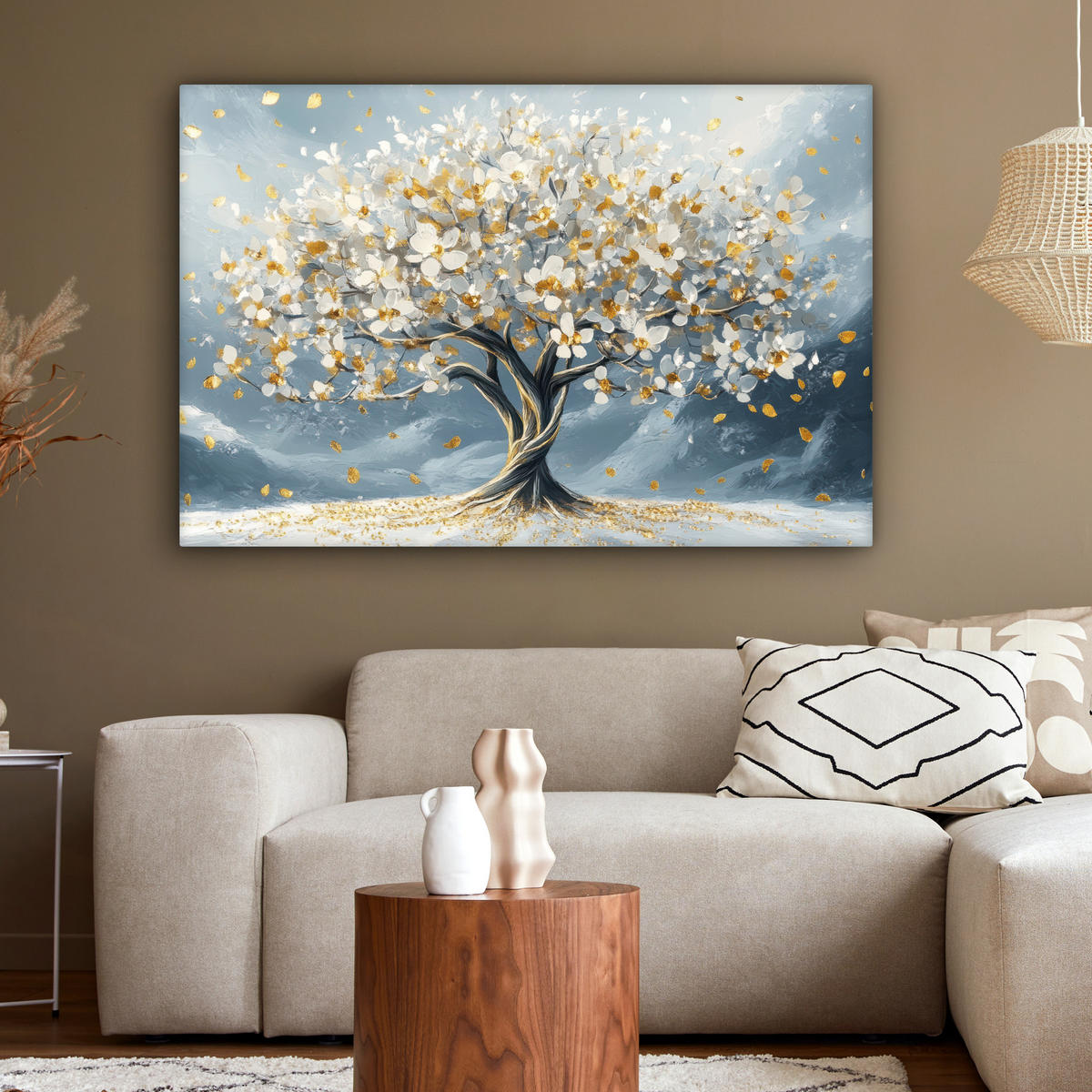 LEINWANDBILD Baum - Winter - Baum des Lebens - Modern - Gold Groß 140x90 cm - Goldfarben, Textil (140/90cm) - MuchoWow