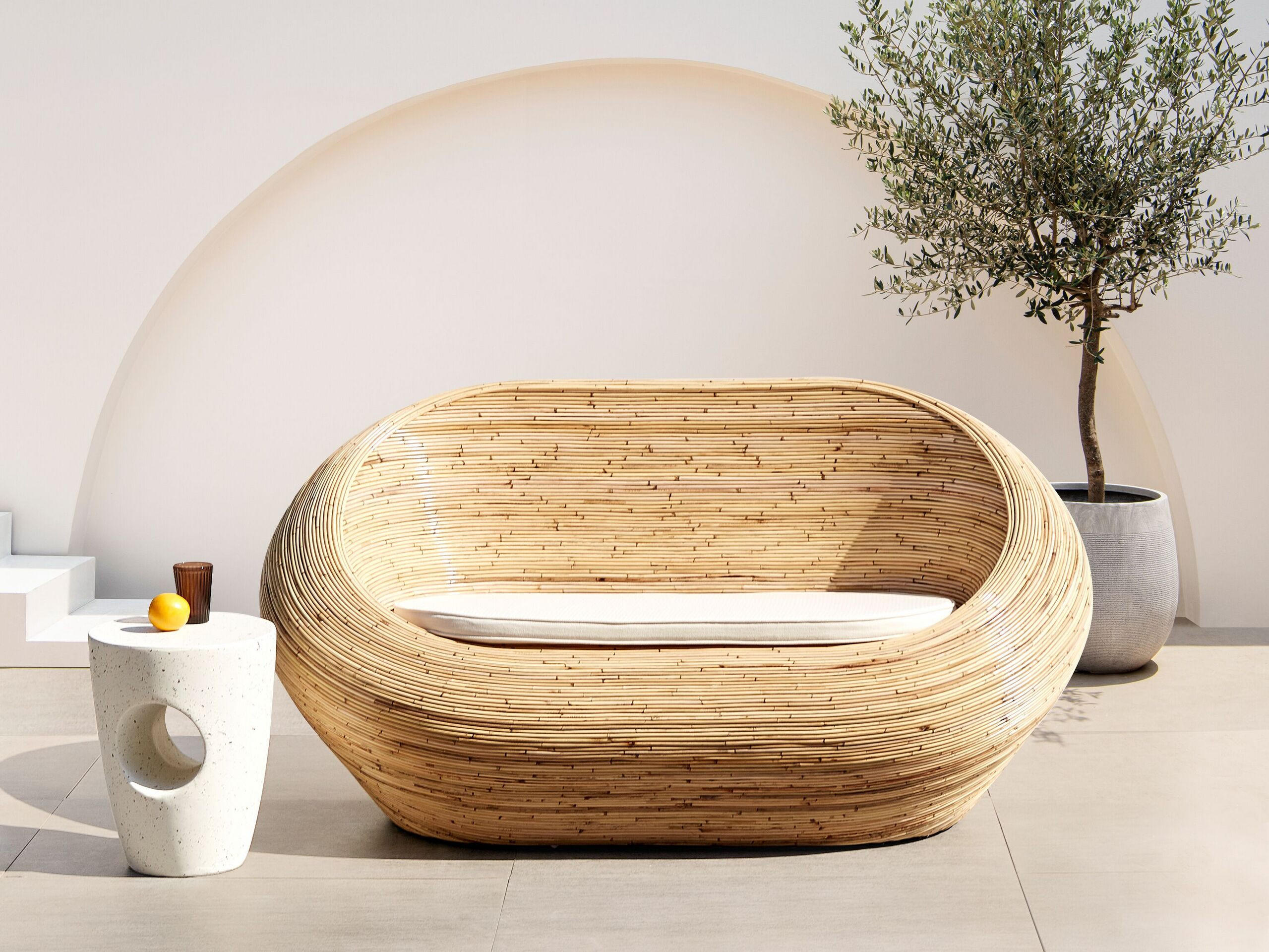 GARTENSOFA 2-Sitzer Naturfarben Maiori - Beige/Naturfarben, Naturmaterialien (180/88/110cm) - Beliani