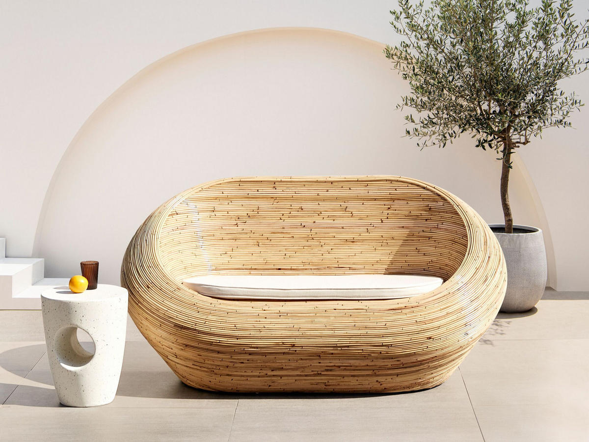 GARTENSOFA 2-Sitzer Naturfarben Maiori - Beige/Naturfarben, Naturmaterialien (180/88/110cm) - Beliani