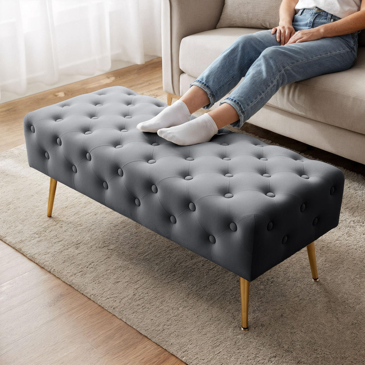 SITZHOCKER MONACO, Grau, T100xB41xH42 - Grau, Holz (41/42/100cm) - Milordbikes