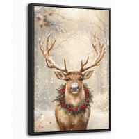 LEINWAND Bilder mit Rahmen - Weihnachten - Rentier - Winter - Kranz - 20x30 - Naturfarben, Textil (20/30cm) - MuchoWow