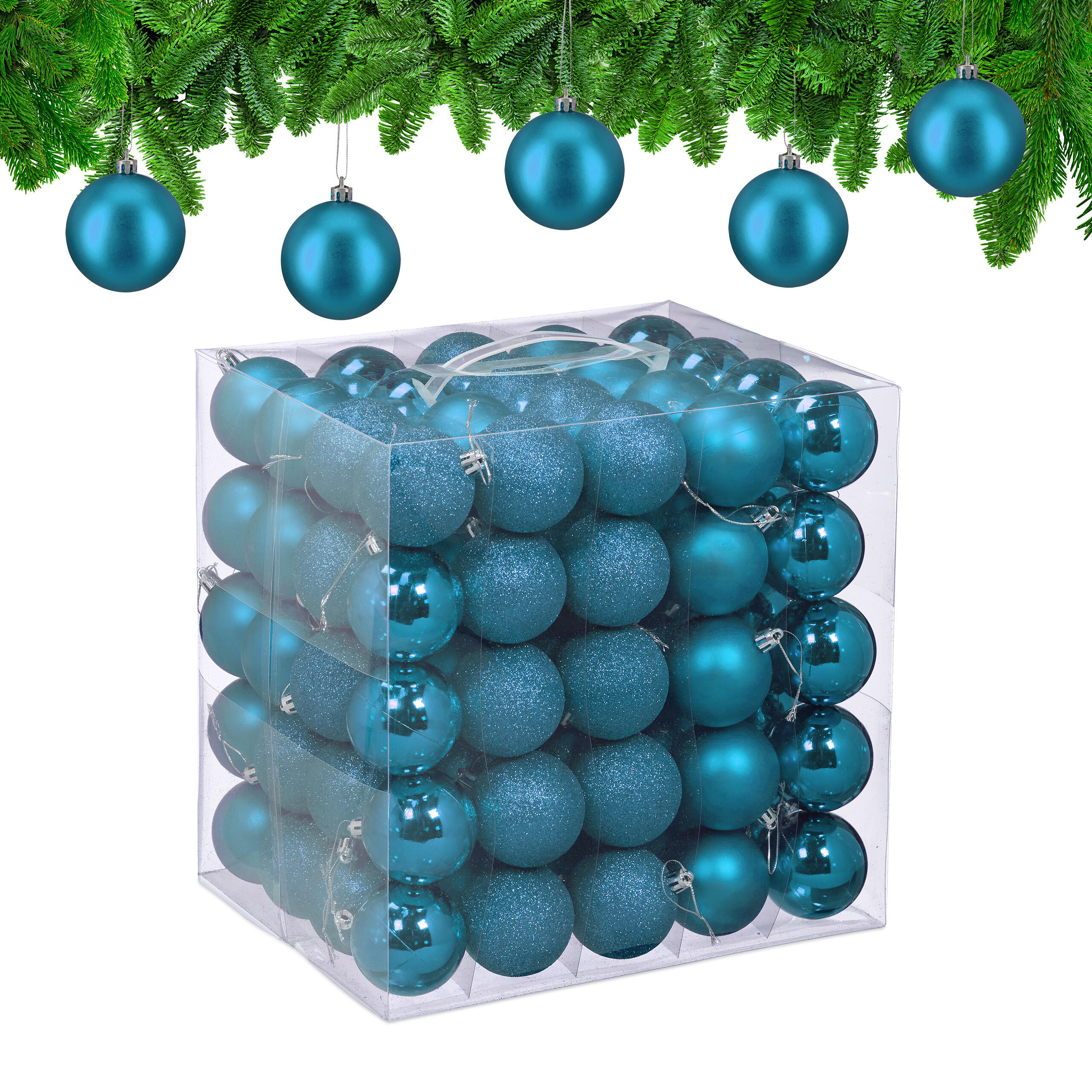 100XWEIHNACHTSKUGELN - Türkis, Kunststoff (6/7/6cm) - Relaxdays