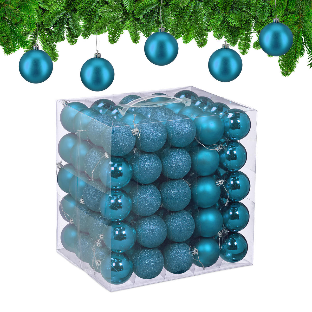 100XWEIHNACHTSKUGELN - Türkis, Kunststoff (6/7/6cm) - Relaxdays