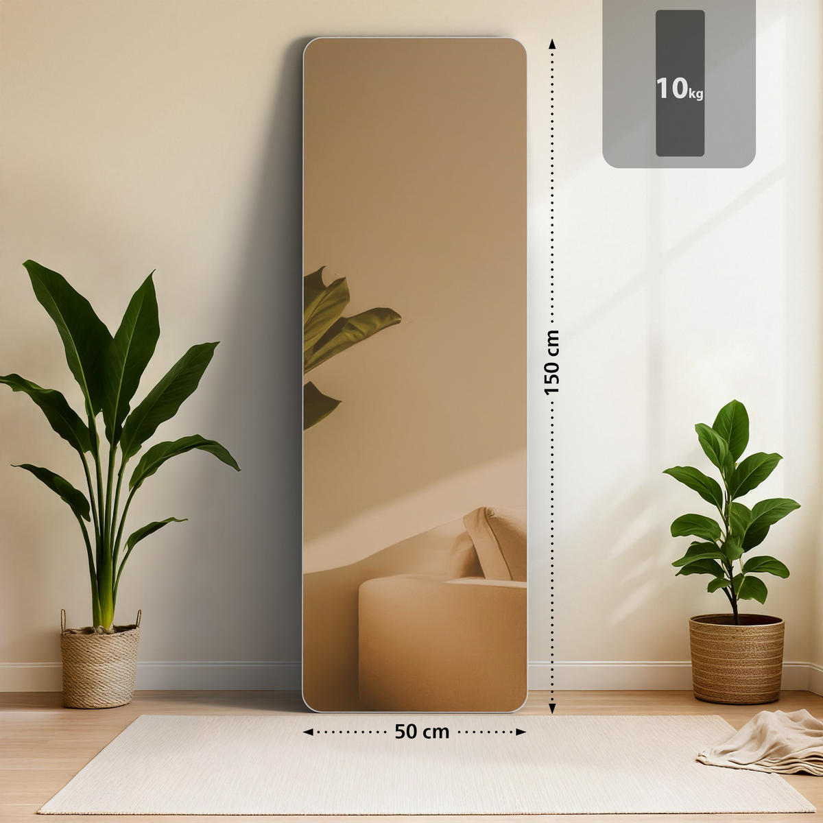 STANDSPIEGEL Murcia Glas Weiß matt Ganzkörperspiegel - Weiß, Glas (50/150/3cm) - DELUKE