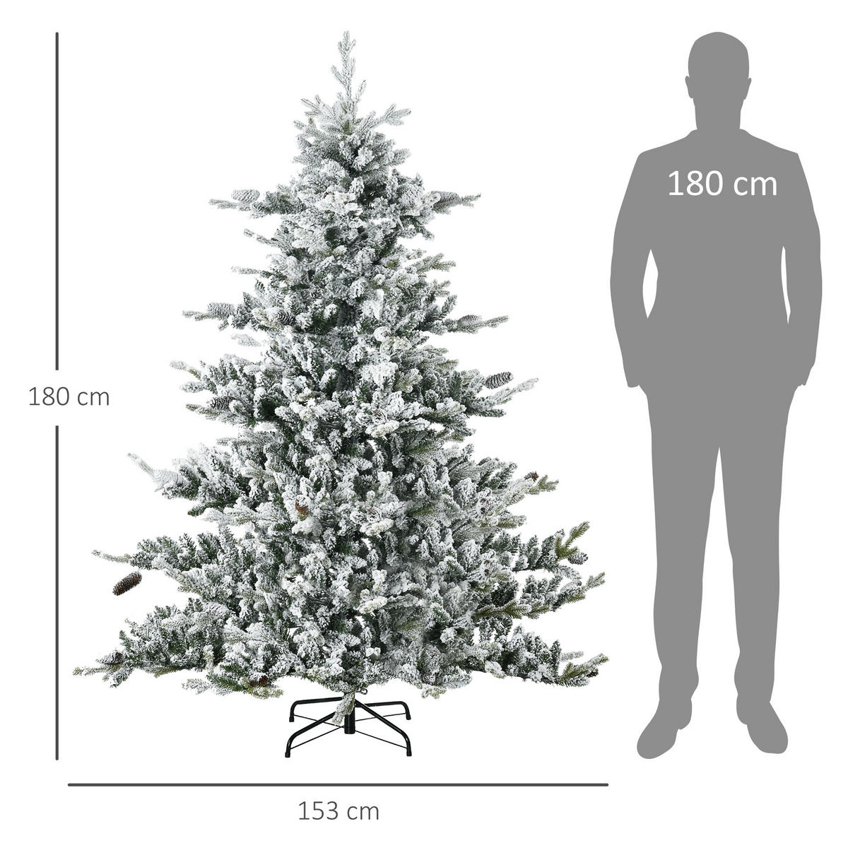 WEIHNACHTSBAUM, PE, Kunststoff, Stahlrohre, Grün+ Weiß - Multicolor, Kunststoff (180cm) - HOMCOM