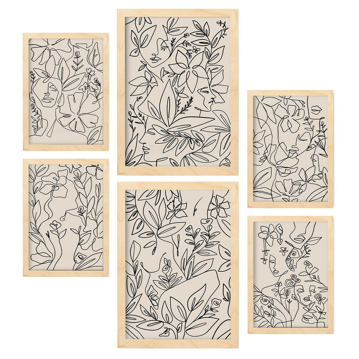 POSTER Set Mit 6 Ruffenrahmen 1 In Blume Zusammenfassung Ästhetische Dekorative Gemälde Für Ihr Wohnzimmer Zuhause A3 & A4 Rahmen Aus Hellem Holz - Beige, Papier (29/3cm) - Nacnic