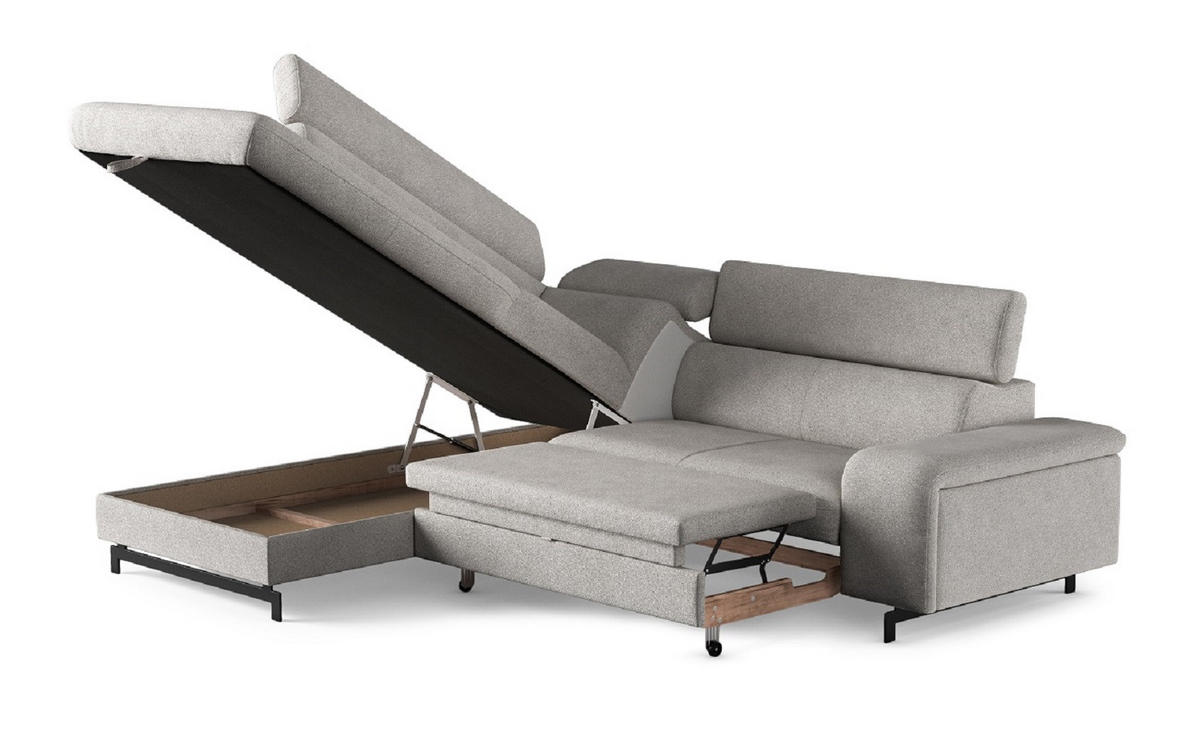 ECKSOFA mit Schlaffunktion und Bettkasten - Hellgrau/Schwarz, Kunststoff/Textil (262/215cm) - Cotta