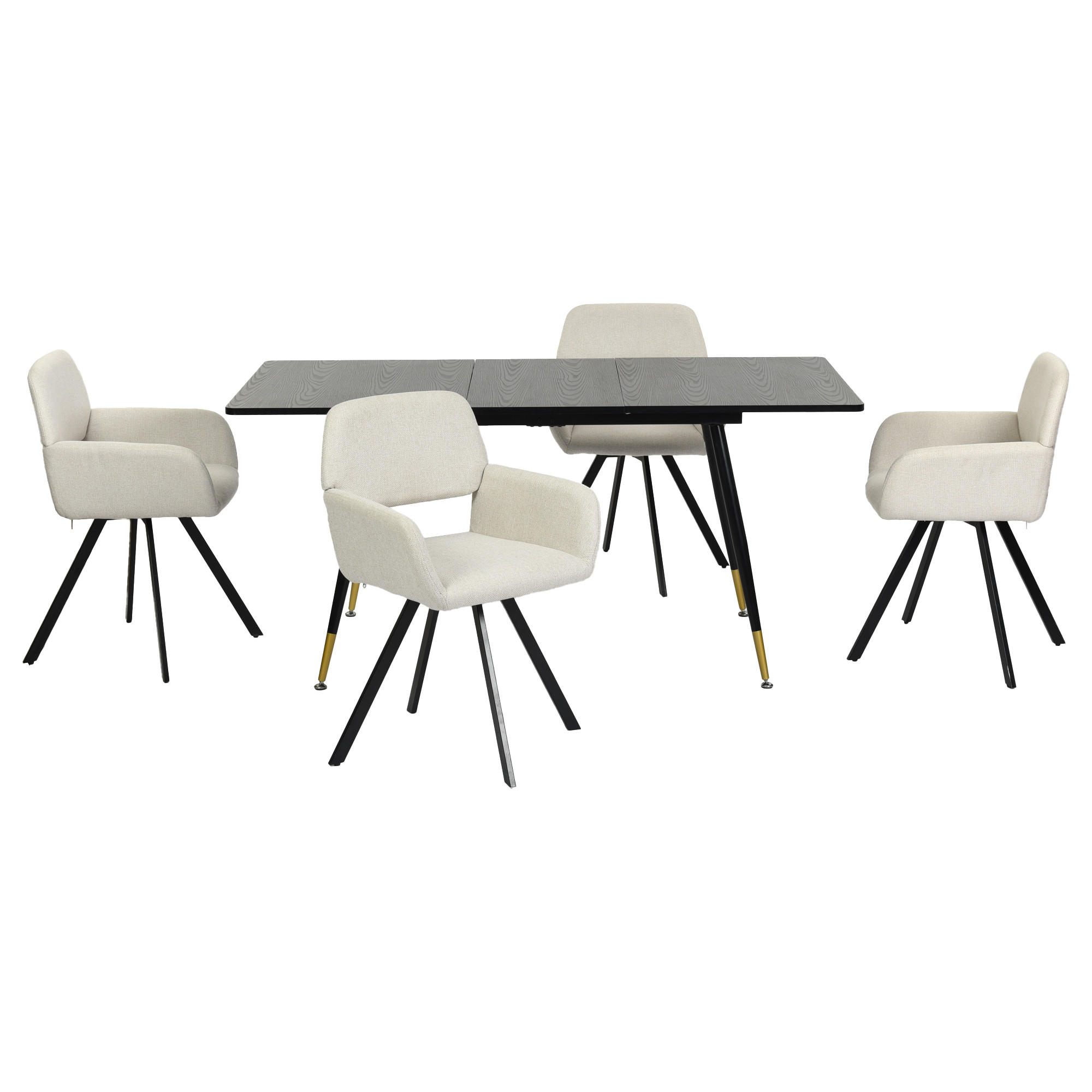 ESSZIMMER SET aus ausziehbarem Tisch und mit 4 drehbaren Stühlen - Beige/Schwarz, Holzwerkstoff/Metall (80/75/160cm) - Urban Meuble