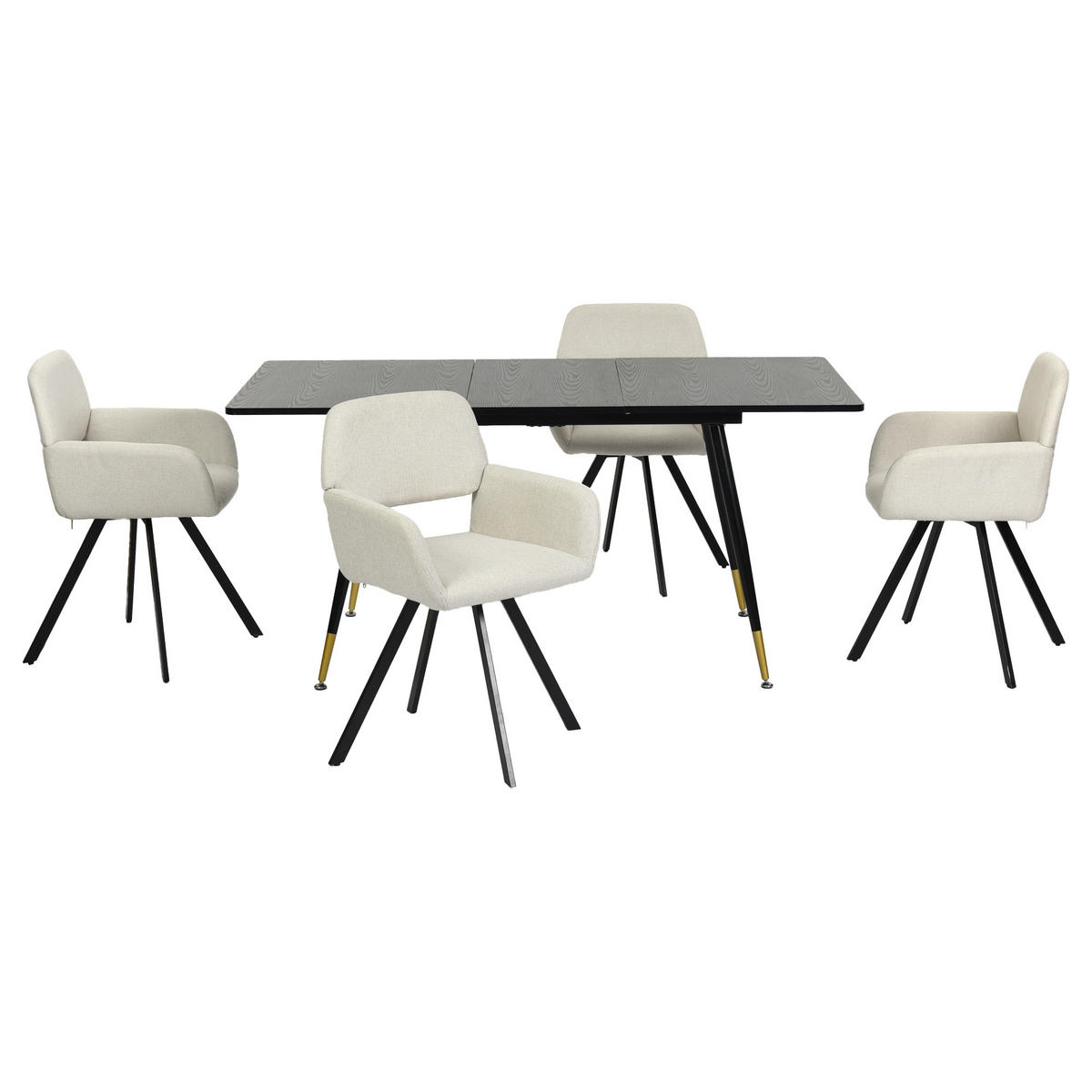 ESSZIMMER SET aus ausziehbarem Tisch und mit 4 drehbaren Stühlen - Beige/Schwarz, Holzwerkstoff/Metall (80/75/160cm) - Urban Meuble