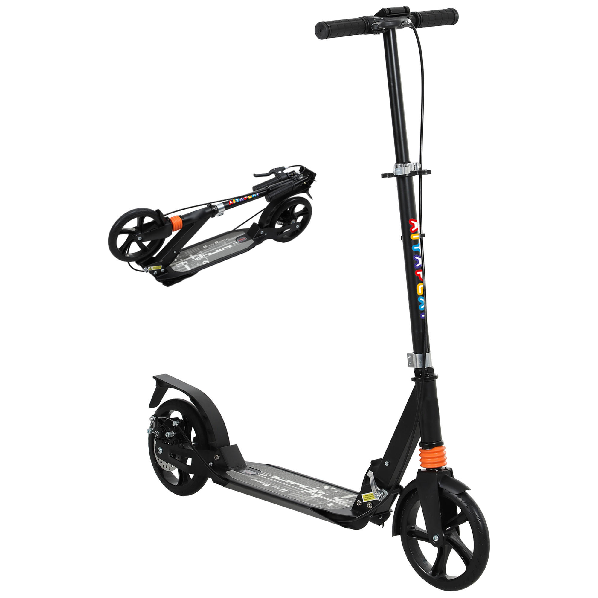ROLLER Kinder Scooter mit verstellbar Griffen klappbar höhenverstellbar Schwarz - Schwarz, Metall (94/36/103cm) - AIYAPLAY