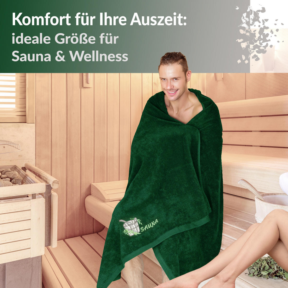 SAUNATUCH Lillby Tannen Grün 100x200 cm - Waldgrün, Textil (100/200cm) - Lashuma