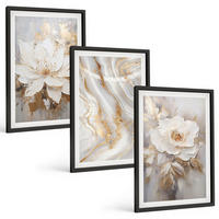 BILDER SET 3er Set - 40x60 cm Schwarzer Rahmen - Abstrakte Blumen aus Marmor - Schwarz, Kunststoff (40/60cm) - TULUP