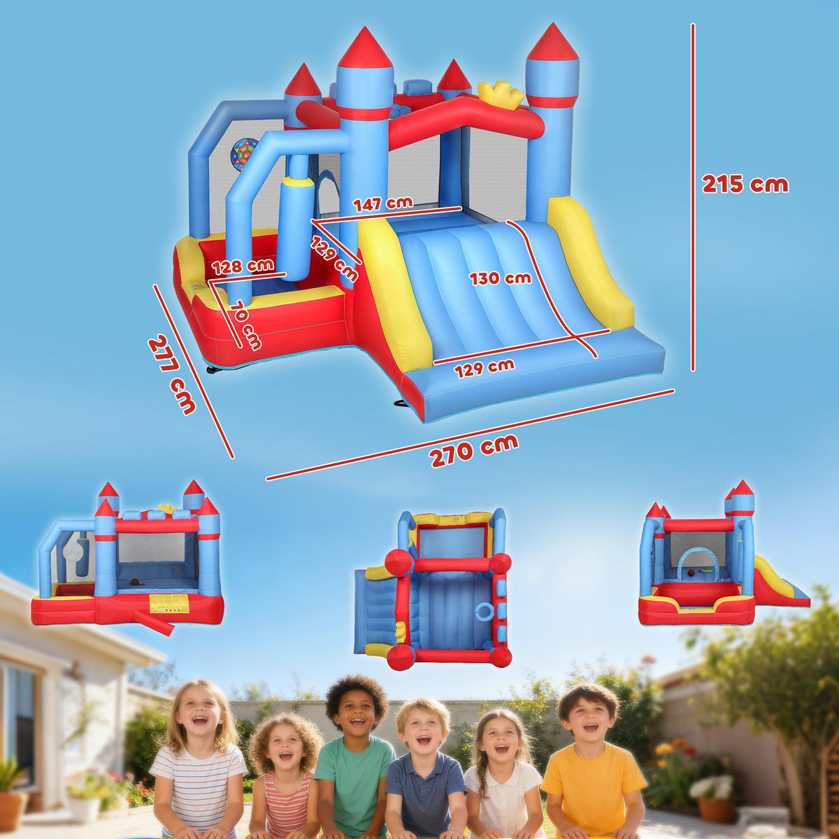 HÜPFBURG DE-18569 5-in-1 mit Wasserspielzeug & Trampolin Bunt - Multicolor, Kunststoff (277/270/215cm) - ComfortXL
