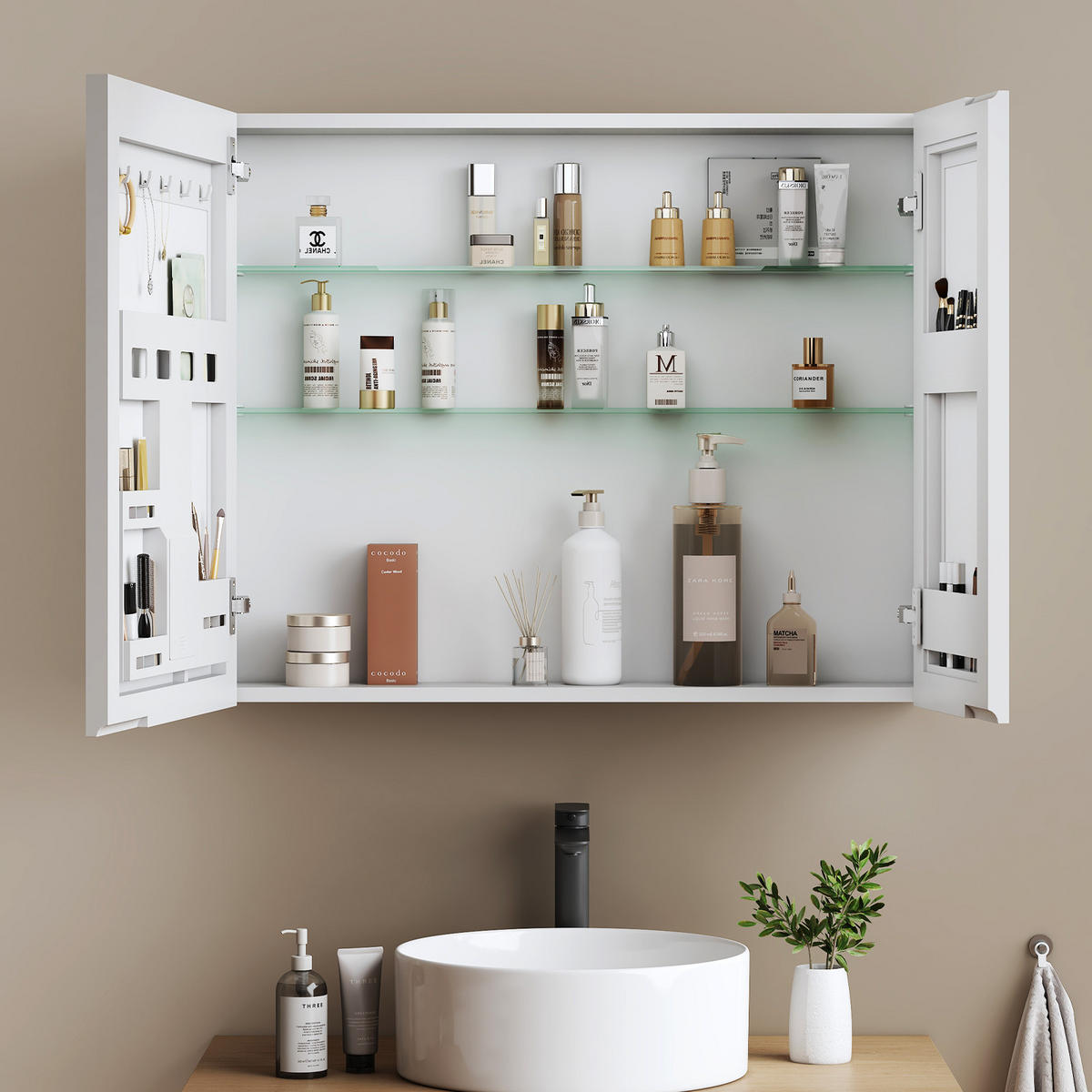 SPIEGELSCHRANK doppeltürig mattweiß 65/80/14,5 cm - Weiß, Glas (80/65/15cm) - EMKE