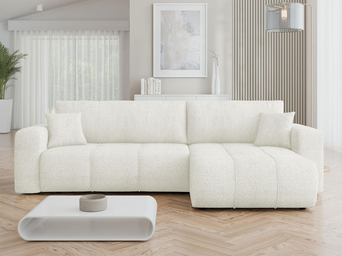 ECKSOFA Furyn Maxi Boucle - Creme/Schwarz, Holzwerkstoff/Kunststoff (274/145cm) - MIRJAN24