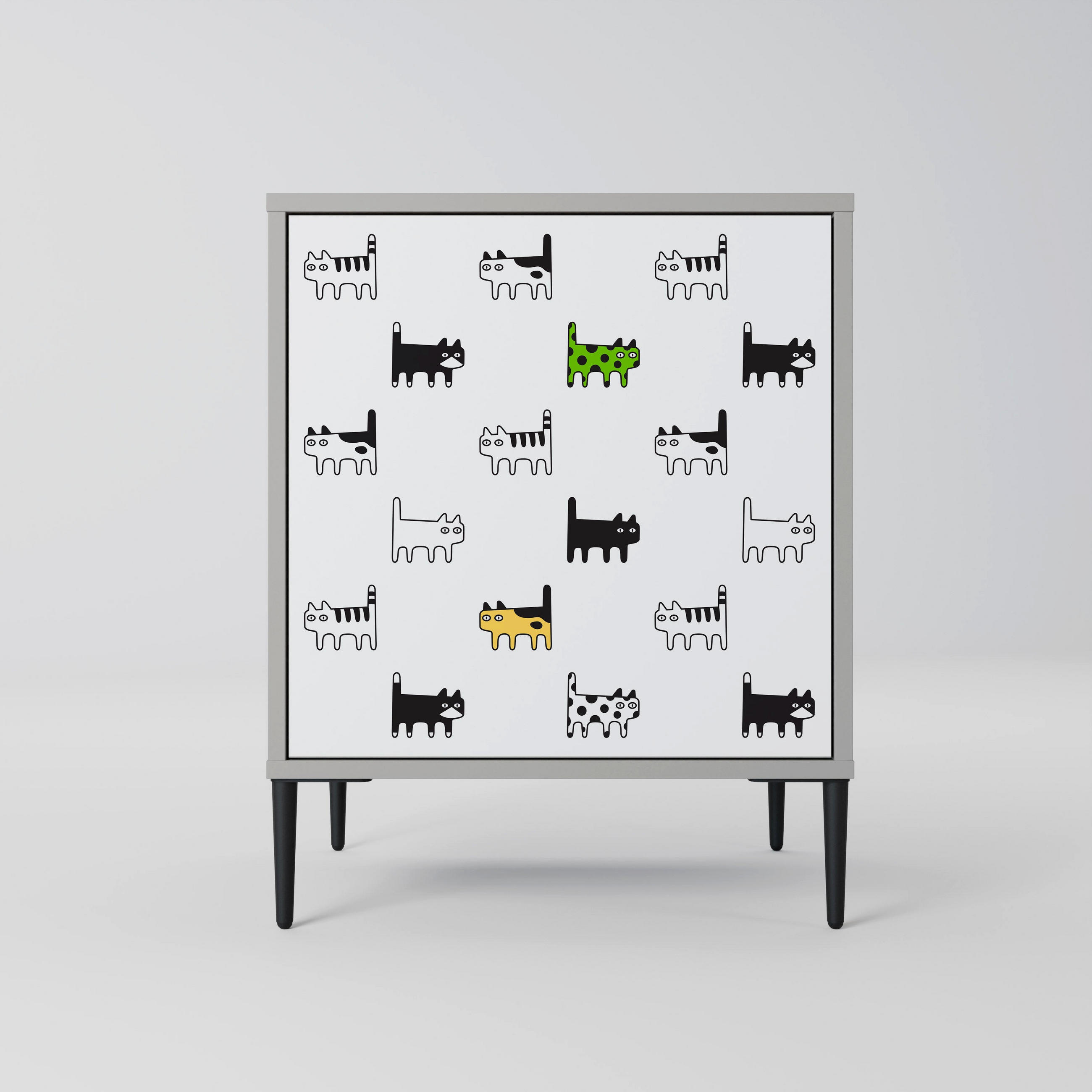 SIDEBOARD CATS COMPILATION, Grau, 57,5x42x72,5 cm, Schwarze Metallfüße - Multicolor/Schwarz, Holzwerkstoff/Metall (57.5/72.5/42cm) - SpaceRebels