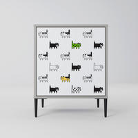 SIDEBOARD CATS COMPILATION, Grau, 57,5x42x72,5 cm, Schwarze Metallfüße - Multicolor/Schwarz, Holzwerkstoff/Metall (57.5/72.5/42cm) - SpaceRebels