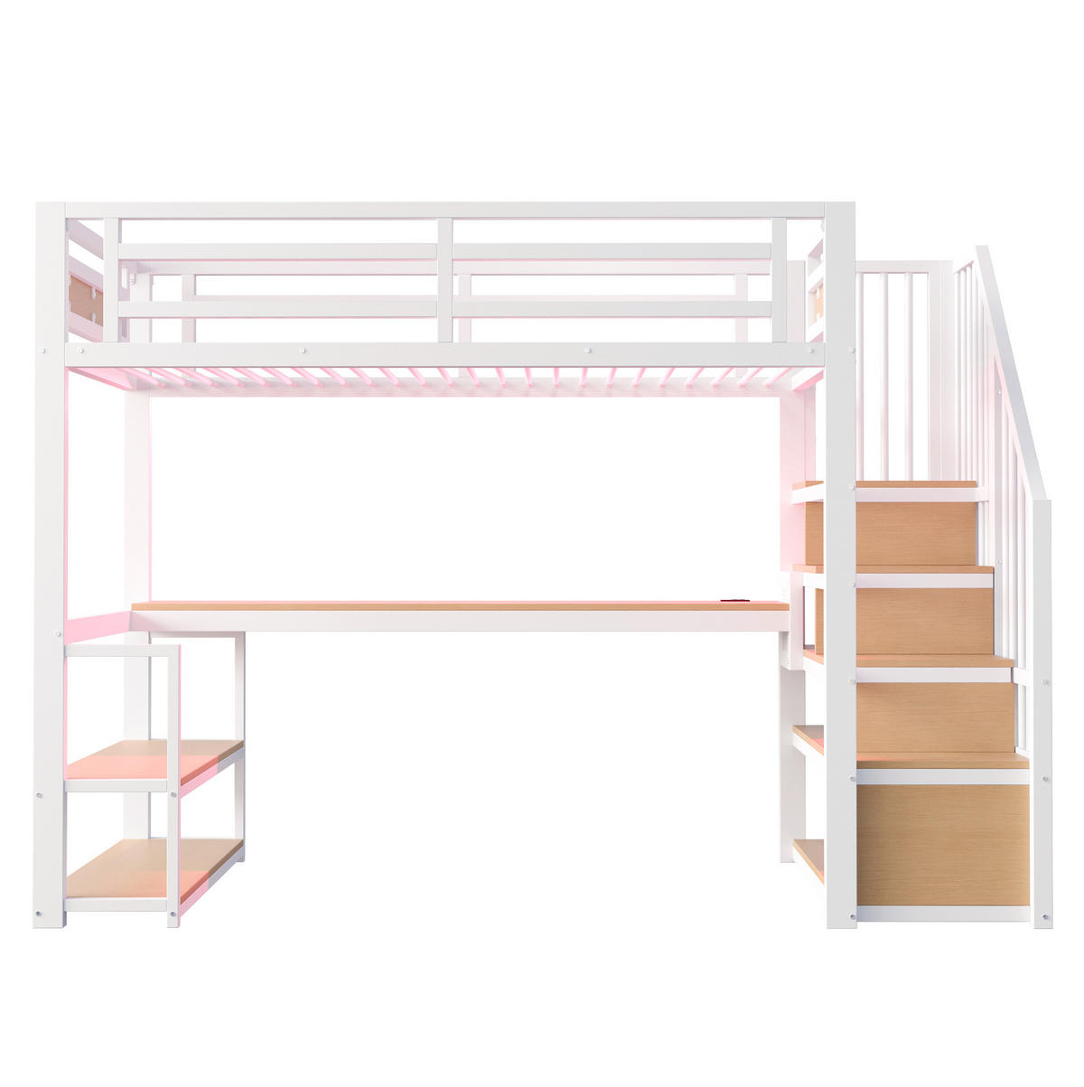 HOCHBETT 90/200 cm mit LED-Lichtleiste, Steckdose, Regalen, Tisch und Aufbewahrungsleiter, Weiß - Weiß, Holzwerkstoff (90/200cm) - Redom