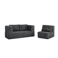 SCHLAFSOFA 2-in-1 2-Sitzer mit Sessel Stoff Dark Grey 2-tlg. - Dunkelgrau, Holzwerkstoff (194/39/199cm) - Meubliv