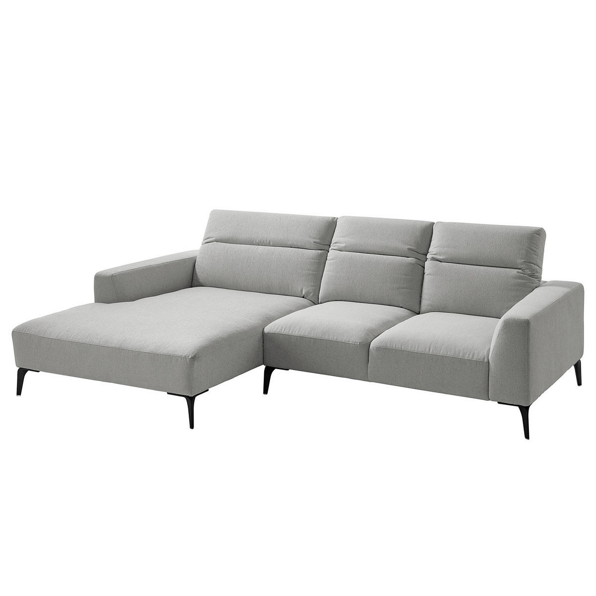 ECKSOFA mit Longchair - Hellgrau/Schwarz, Textil/Metall (265/180cm) - home24
