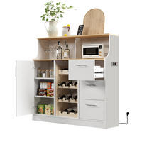 SIDEBOARD 120/40/121 cm Weiß/Natur aus Holzwerkstoff mit LED, Steckdose und Weinregal - Weiß, Holzwerkstoff (40/121/120cm) - OKMYHOME