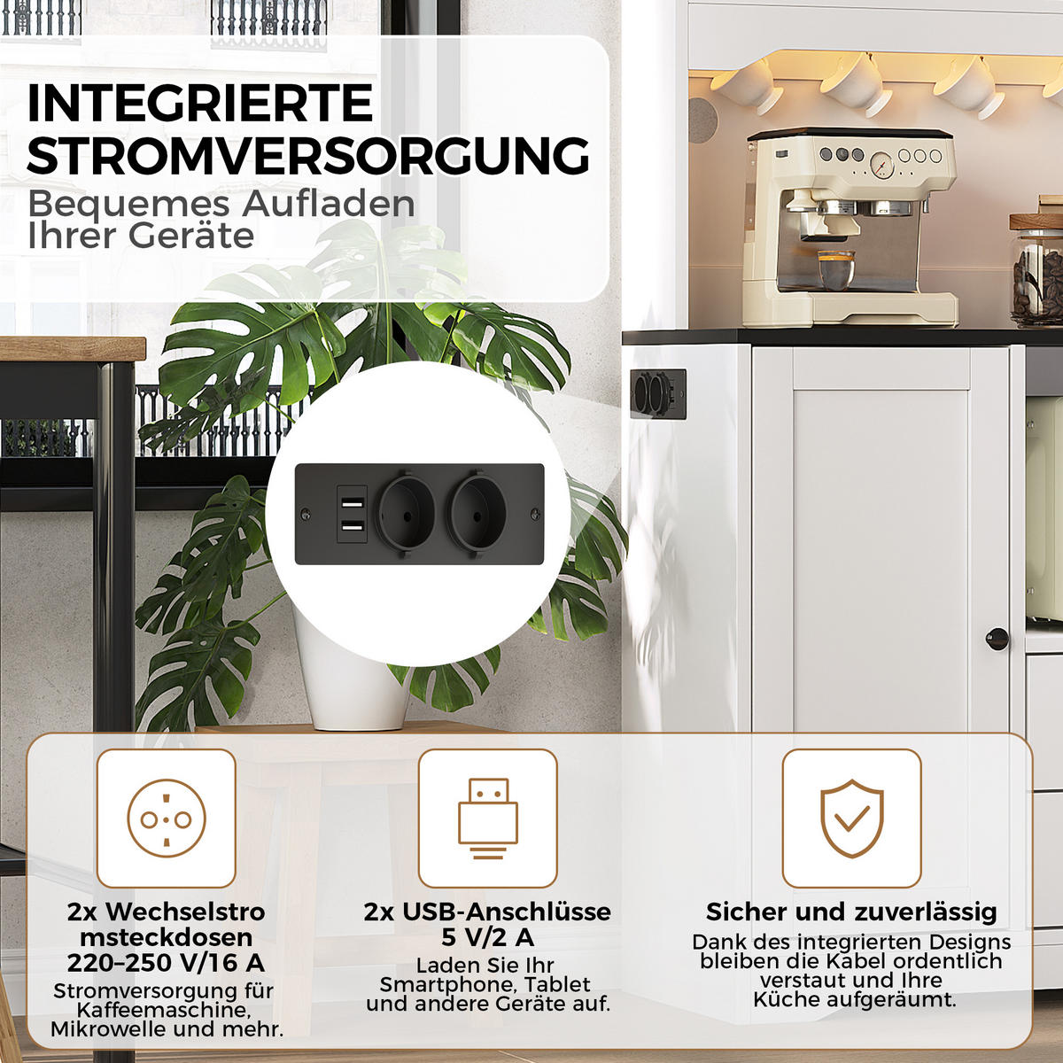BUFFET DE-38741 100/40/163 cm LED-Beleuchtung und Mikrowellenfach Weiß - Weiß, Holzwerkstoff (100/163/40cm) - ComfortXL