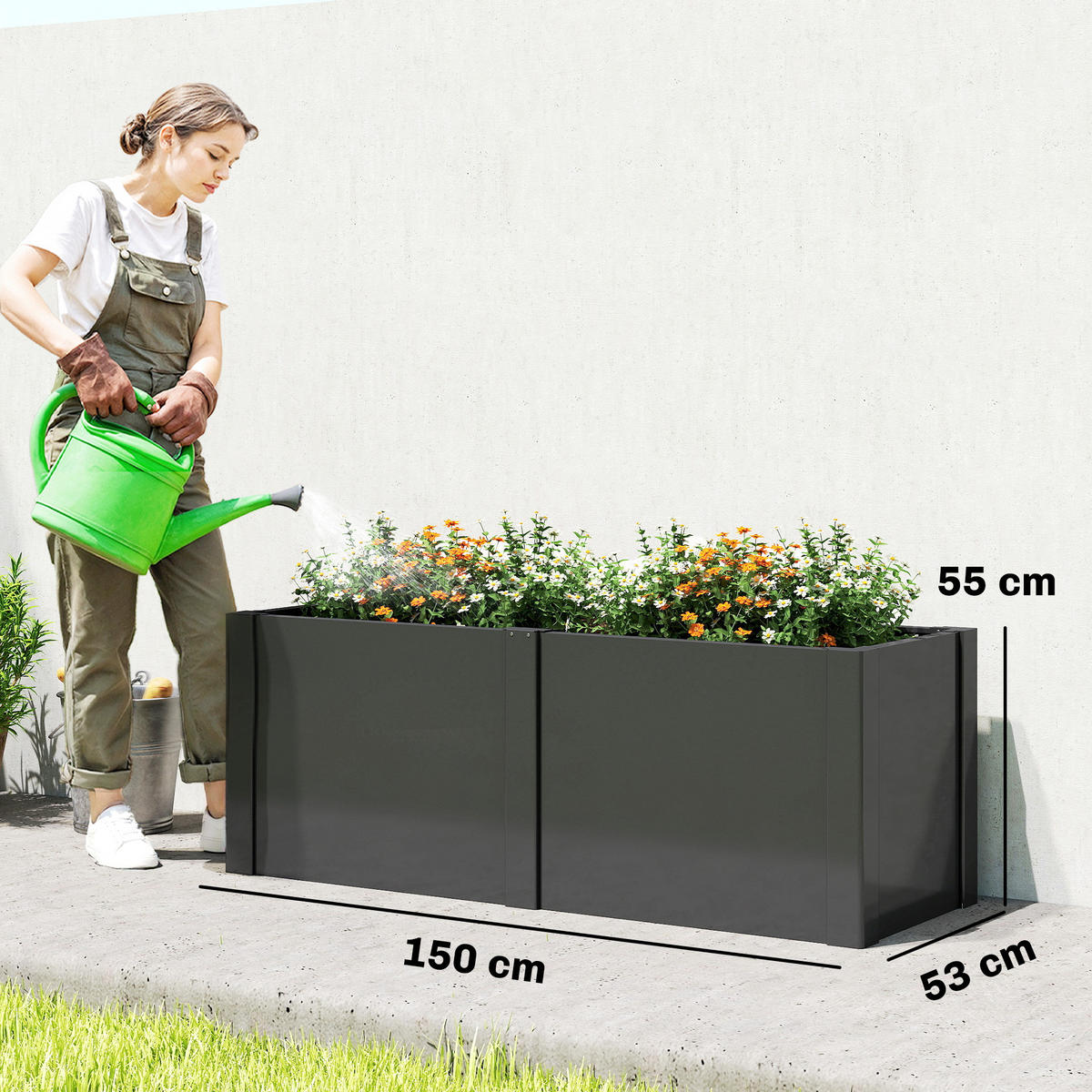 HOCHBEET Galvanisierter-Stahl Schwarz - Schwarz, Metall (53/55/150cm) - Outsunny