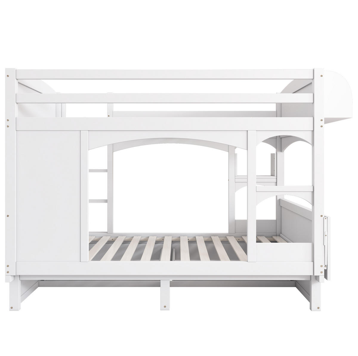 KINDER-ETAGENBETT 90/200 cm mit klappbarem Schreibtisch, Regal und 2 Schubladen aus Massivholz, Weiß - Weiß, Holz (90/200cm) - Redom