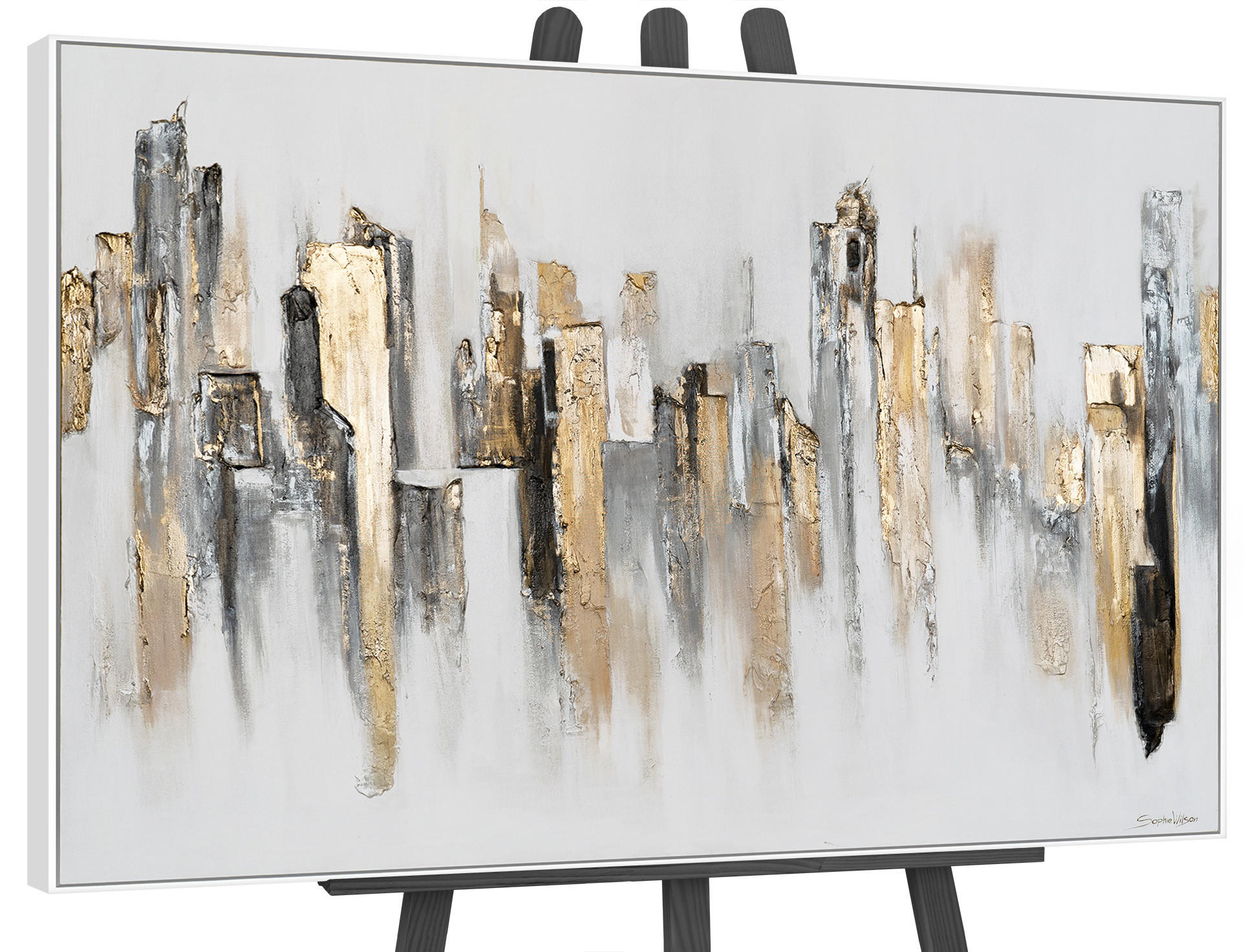 GEMÄLDE Stadtrhythmen Schattenfugenrahmen Weiß 180x120 cm - Weiß, Holz (180/120cm) - YS-art gallery