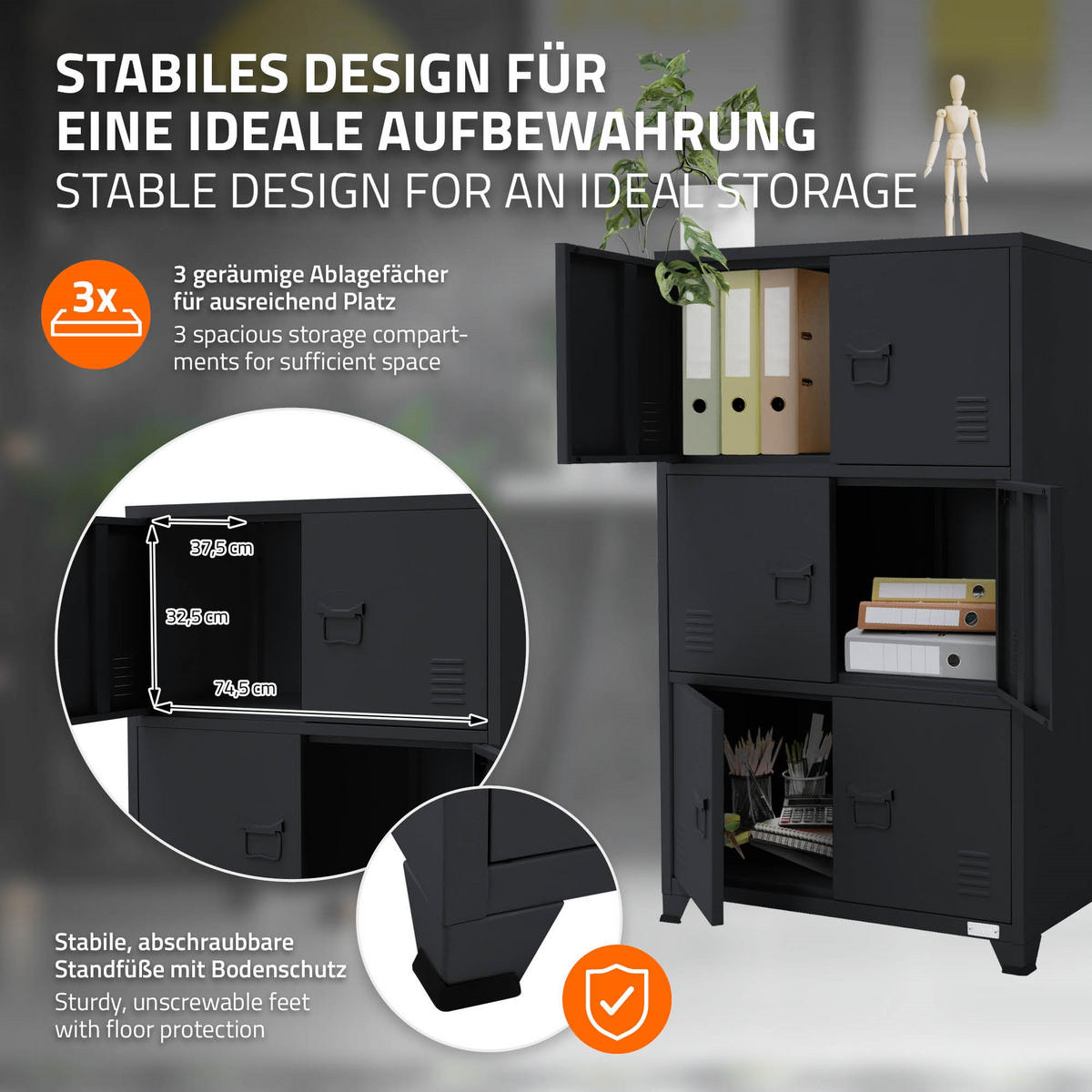AKTENSCHRANK 75x40x120 cm Anthrazit aus Stahl - Anthrazit, Metall (40/120/75cm) - ML-DESIGN