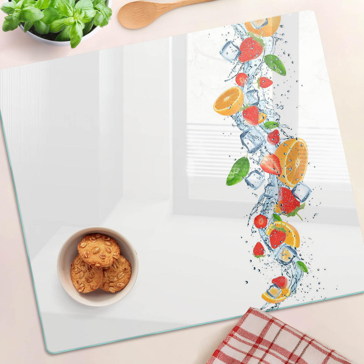 GLASPLATTE 60x52 cm Früchte mit Eis - Multicolor, Glas (60/0.4/52cm) - TULUP