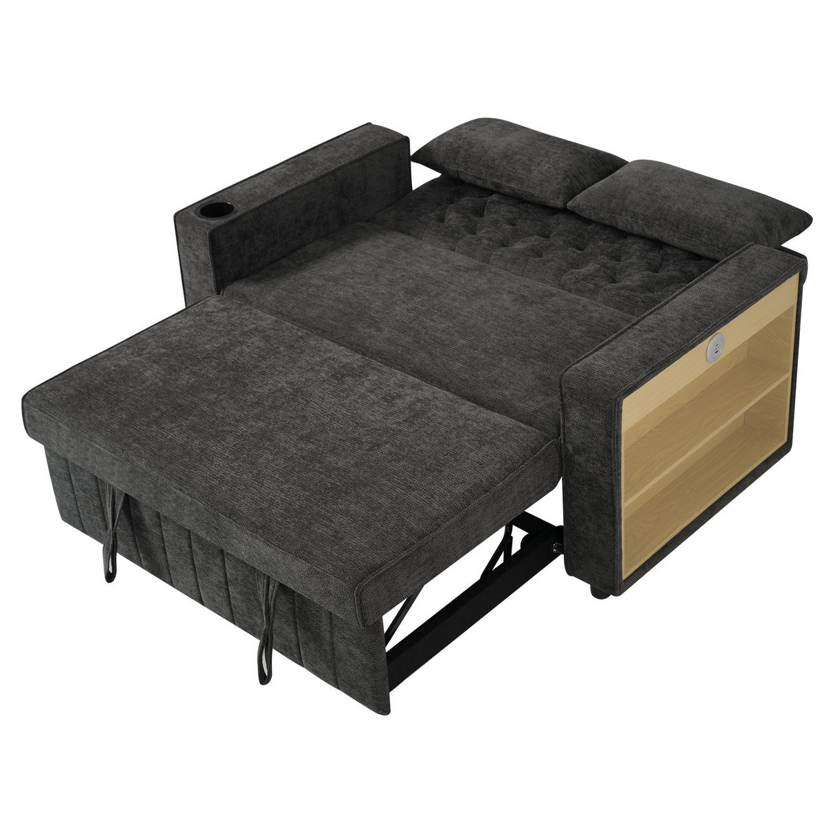 SCHLAFSOFA 2-Sitzer mit USB-Anschluss und Getränkehalter Chenille Grau 140/137/84 cm - Grau, Textil (140/84/137cm) - OKWISH