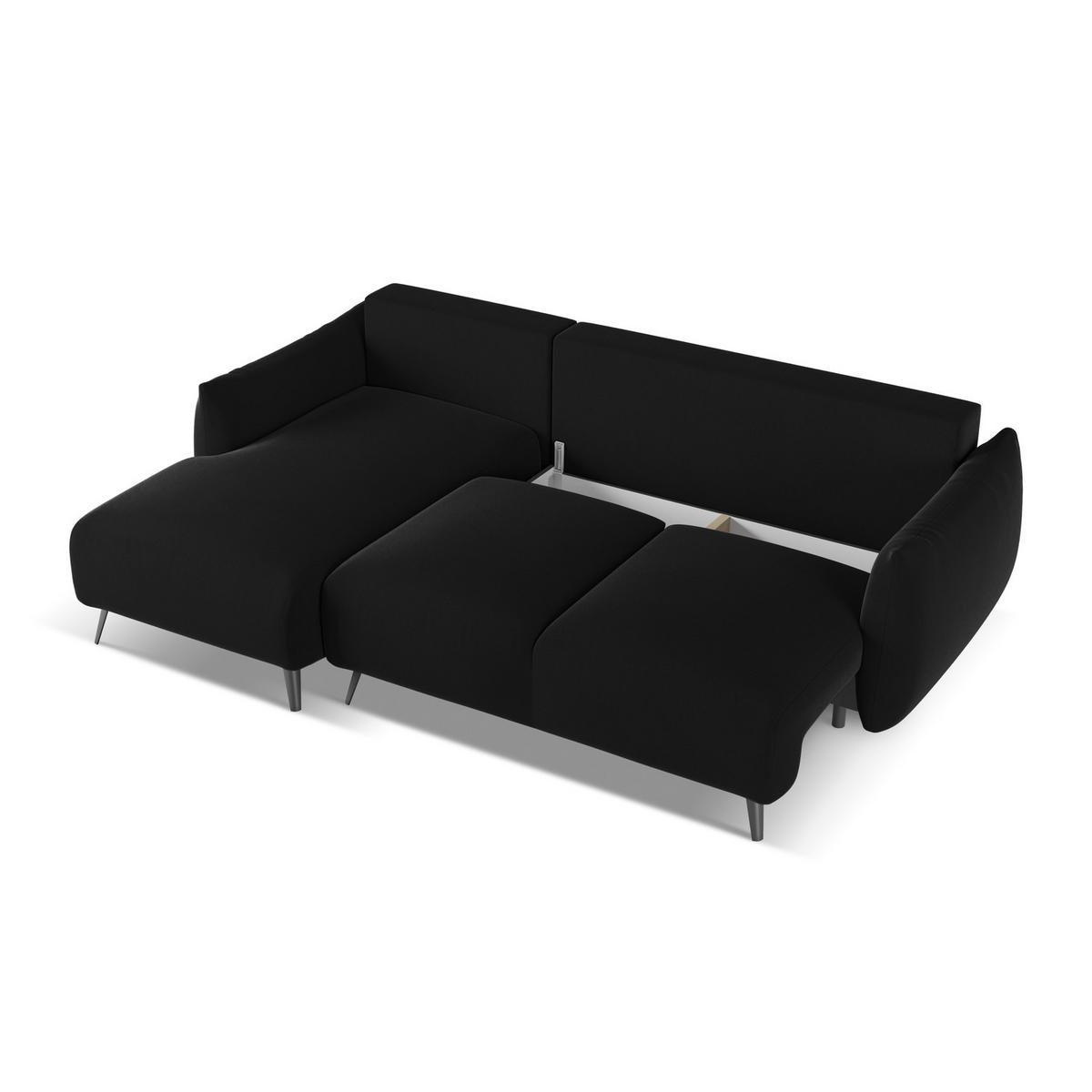 ECKSOFA mit Schlaffunktion Samt Stoff Schwarz - Schwarz, Textil/Metall (162/242cm) - LaMiaSofa