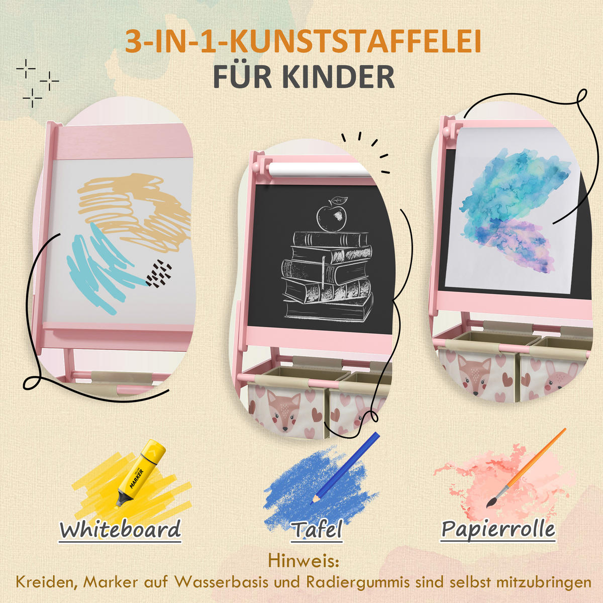 KINDERSTANDTAFEL mit Aufbewahrungskörbe - Rosa, Holzwerkstoff (46.5/93/54cm) - AIYAPLAY
