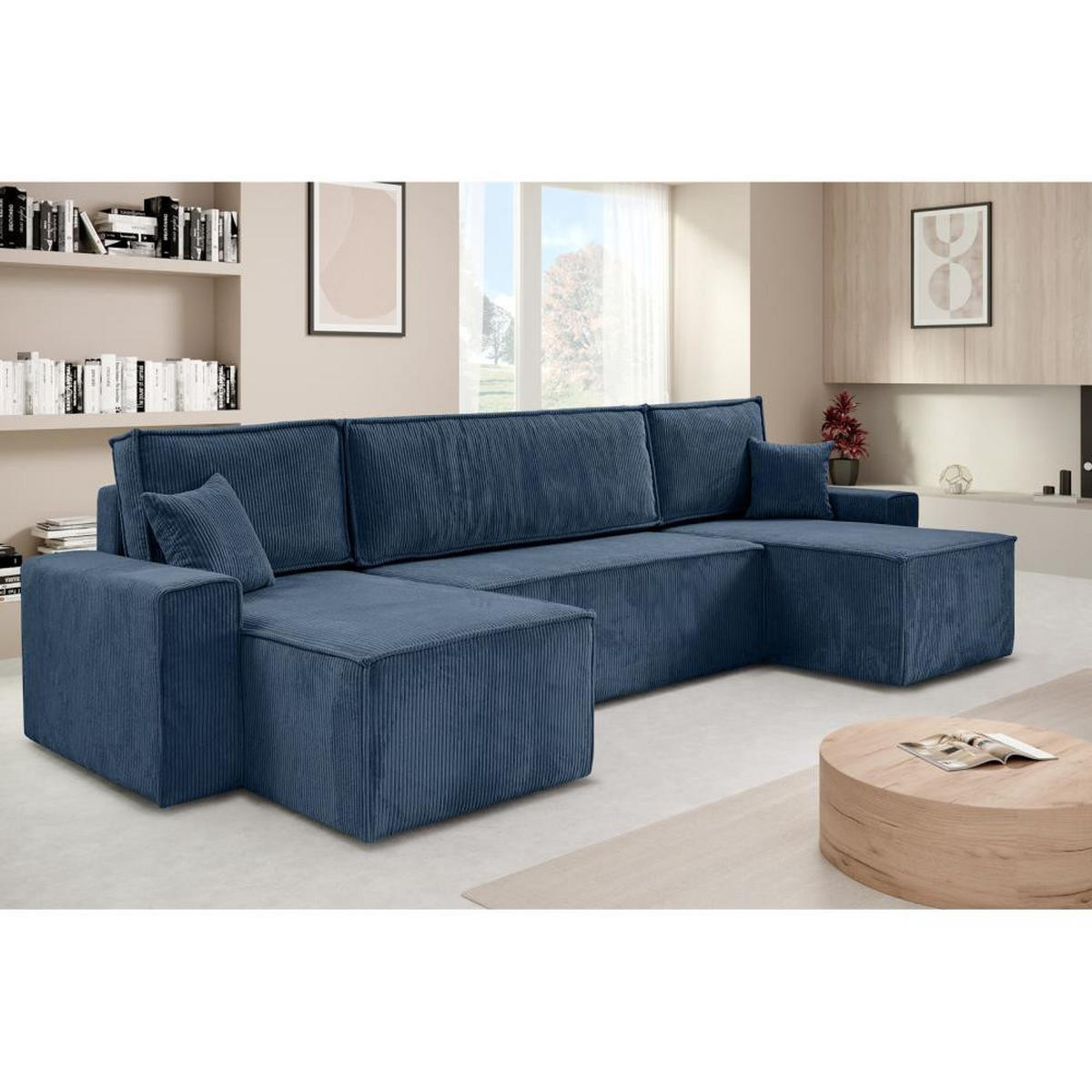 WOHNLANDSCHAFT Hektor U mit Schlaffunktion dunkelblau - Schwarz/Dunkelblau, Kunststoff/Textil (318/94/152cm) - Beautysofa