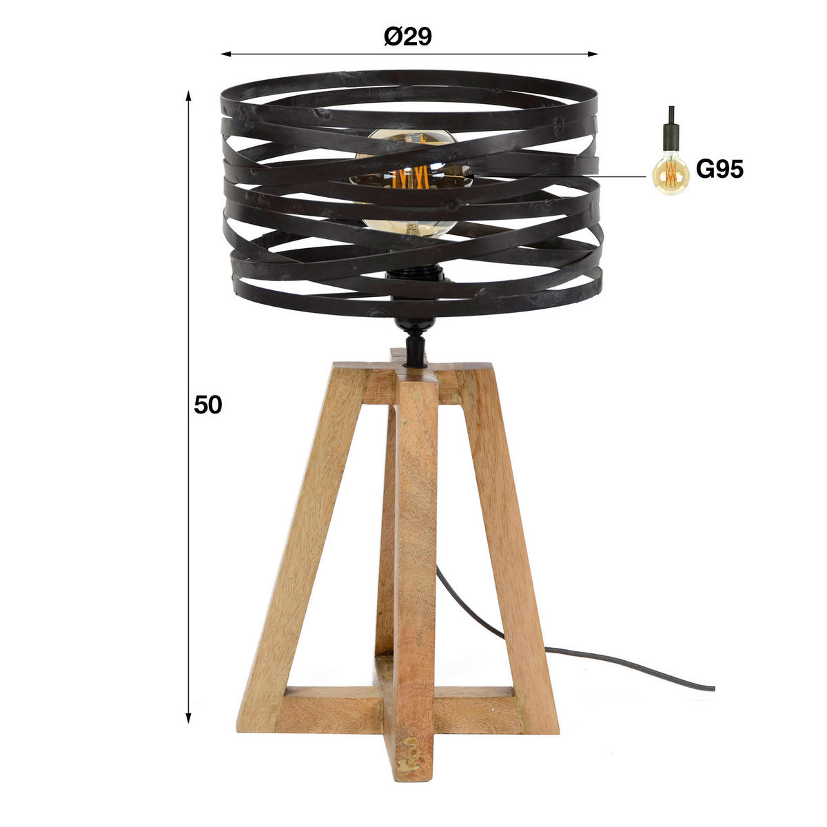 TISCHLEUCHTE Twist Schwarz 29/29/ 50 cm - Schwarz, Holz (29/29/50cm) - Hoyz Collection