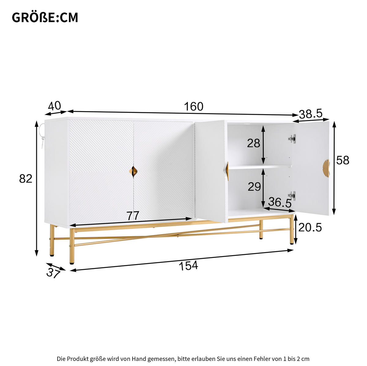 SIDEBOARD aus MDF und Spanplatte 160x40x82 cm Weiß mit 4 Türen und Soft-Close-Funktion - Weiß, Holzwerkstoff (160/82/40cm) - IVMEU