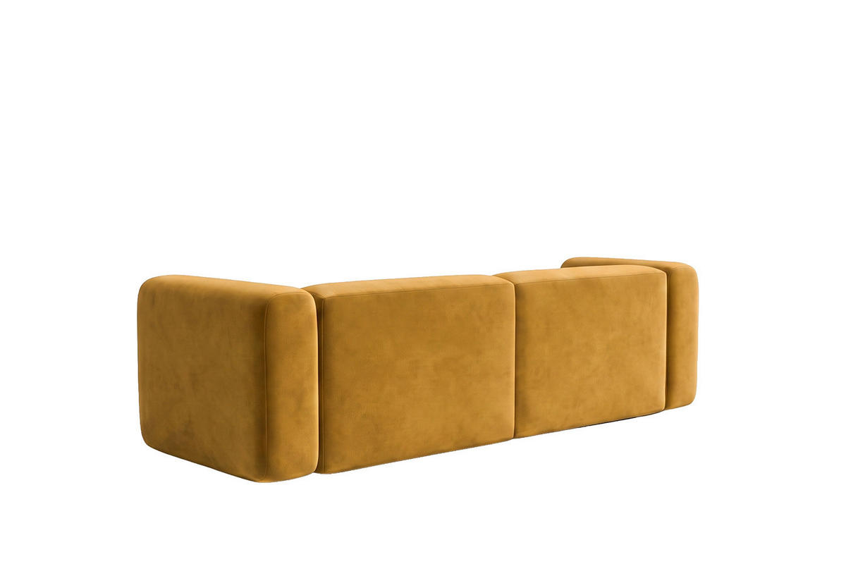 ECKSOFA L-Form mini, Velvet-Stoff Bluvel, Golden, Links, GRETA - Goldfarben, Holz (226/179cm) - Kaiser Möbel