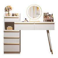 SCHMINKTISCH aus Spanplatte 100x41,5x102 cm Weiß mit LED-Spiegel, ausziehbarer Tischplatte und 6 Schubladen - Weiß, Holzwerkstoff (100/102/41.5cm) - Modfu