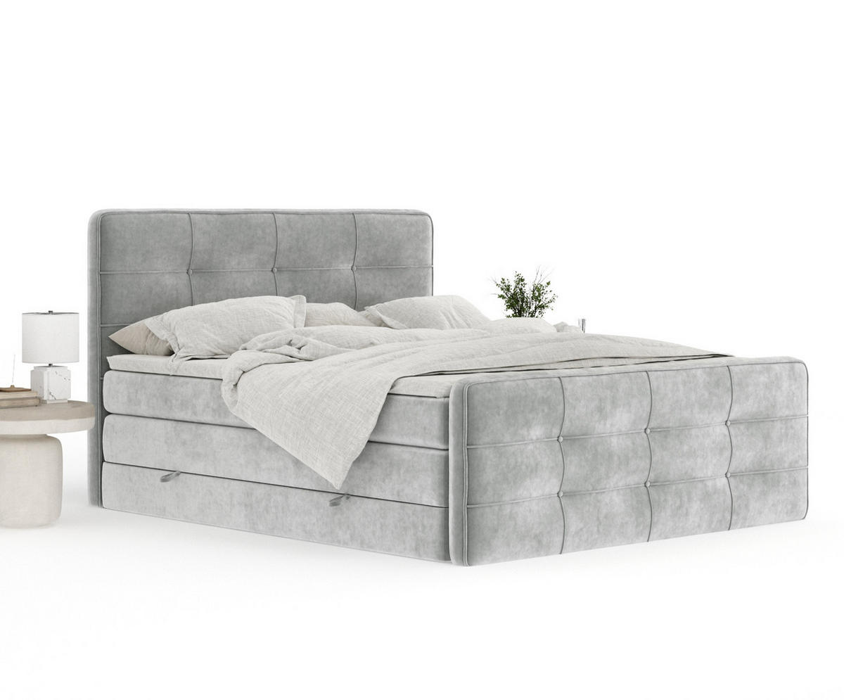 BOXSPRINGBETT Semplice Hellgrau 140/200 cm - Hellgrau/Schwarz, Holz/Holzwerkstoff (140/200cm) - Maison de Reve